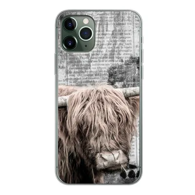Produktbild von MuchoWow® Handyhülle Schutzhülle Hülle für iPhone 11 Pro Schottischer Hochländer - Vintage - Text Silikon Softcase Handy Hülle - Handy