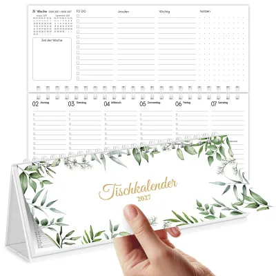 Image de Calendrier de bureau 2026, calendrier hebdomadaire, format 29,7 x 11,7 cm, pour bureau