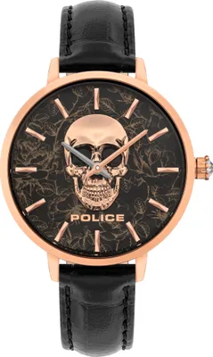 Produktbild von Police Damen Armbanduhr Lederband schwarz mit Totenkopf PL16032MSR.02