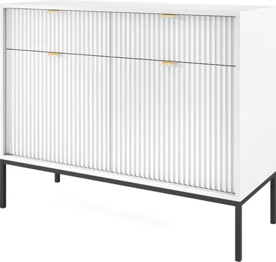 Produktbild von Selsey Sideboard Vellore Kommode 2-türig mit 2 Schubladen, Weiß mit geriffelten Fronten, 104 cm