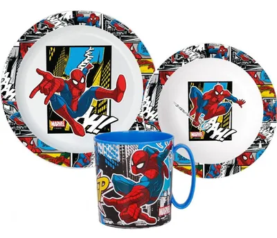 Produktbild von 3- teiliges Kindergeschirrset - Spiderman - kinderfreundlich und pflegeleicht - Originales Lizenzprodukt