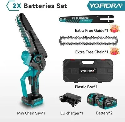 Image de Mini-tronçonneuse sans fil 8 pouces, avec 2 batteries