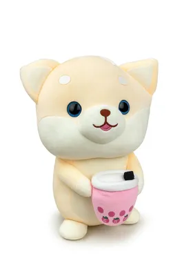 Produktbild von Plüschtier Hund 30 cm beige mit Bubble Tea – Weiches Kuscheltier, Stofftier