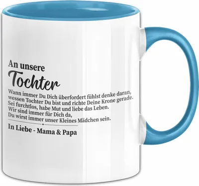 Produktbild von Mutter Tochter Tasse Geschenk Mädchen Geschenke Teenager 18. Geburtstag Herz Von Mama Und Papa Spruch Kaffee-Becher (Blau)