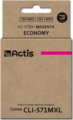 Obrázek produktu pro Actis Inkoust KC-571M (náhradní inkoust Canon CLI-571M; standardní; 12 ml; červený), Standardní výtěžnost, Purpurová, Inkoust na bázi barvy, 12 ml, 1 kusů, Balení po jednom