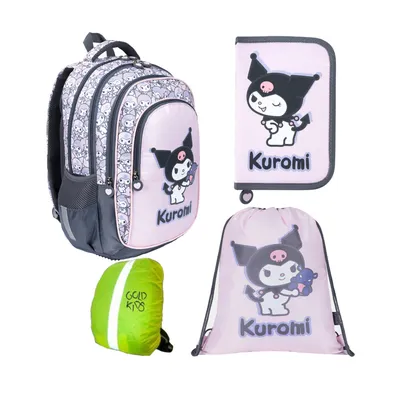 Produktbild von Goldkids - Schulranzen für Jungen und Mädchen, 4er-Set - Schul-Rucksack für Kinder mit Federmäppchen - Schuhbeutel und Regenschutz - Kuromi Motiv