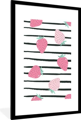 Produktbild von MuchoWow® Gerahmtes Poster Sommer - Erdbeere - Rosa 60x90 cm - Poster mit Schwarzem Bilderrahmen Wandposter Rahmen Foto Bilder - Dekoration - Wandposter Wohnzimmer - Hochwertig