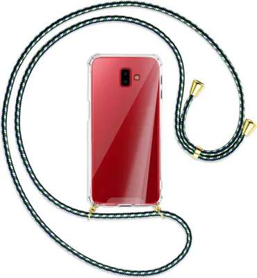 Produktbild von Handykette Backcover-Schutzhülle mit Band (Metall goldfarben) für Samsung Galaxy J6 Plus - grün/blau/weiß