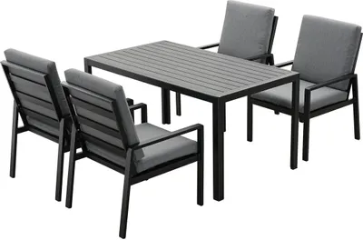 Produktbild von MeXo Gartenmöbel-Sets Essgruppe mit dicke Kissen & Großer Esstisch für 4 Personen, Outdoor Indoor, Balkon/Garten/Terrasse(Sitzgruppe, Aluminiumrahmen)
