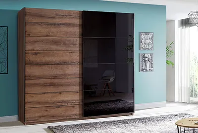 Produktbild von Schwebetürenschrank Schlafzimmerschrank schlammeiche schwarzglas 231cm