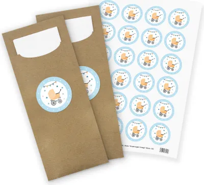 Produktbild von itenga 24x Bestecktaschen + Stickerbogen "Kinderwagen Vintage" (Motiv 135)