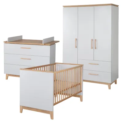 Produktbild von roba Set 'Caro', mit Kombi-Bett 70x140 cm, Wickelkommode & 3-türigem Schrank, Lichtgrau/Goldeiche