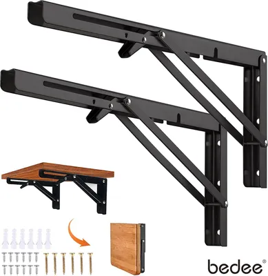 Produktbild von 2 Stück 300 mm Klappkonsole Schwerlast, Schwarz Klappkonsole Tisch Klappscharnier Klappregalhalterungen Regalträger Schwerlast für Bänke und Regale