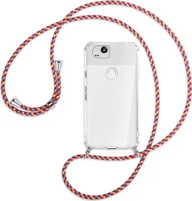 Produktbild von Handykette Backcover-Schutzhülle mit Band (Metall silberfarben) für Google Pixel 2 XL - weinrot/gelb/grau