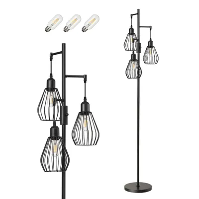 Zdjęcie produktu dla EDISHINE Lampa podłogowa 3-płomienna, ściemnialna, lampa podłogowa LED, w tym żarówki LED E27, czarna