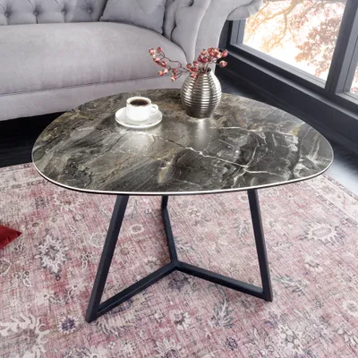 Produktbild von riess-ambiente Moderner Couchtisch MARVELOUS 70cm taupe schwarz Metall Marmor Keramik Wohnzimmer Beistelltisch Tisch