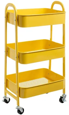 Image de Chariot de service à roulettes, chariot en métal, 3 étages, chariot de cuisine, chariot de bricolage, chariot de rangement pour le salon, la chambre, la salle de bains, le bureau, jaune