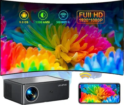 Obrázok produktu pre 4K projektor, 1200 ANSI lúmenov, rozlíšenie 1920 x 1080, 6D korekcia lichobežníkového skreslenia, LCD, kompatibilný s Bluetooth