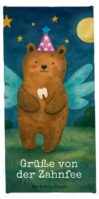 Produktbild von Mr. & Mrs. Panda Duschtuch Bär Zahnfee Design - Blau Pastell - Geschenk, Badhandtuch, Duschhandtuch, Teddy, Erster Zahn, Badehandtuch, Handtuch, Fee, Milchzahn