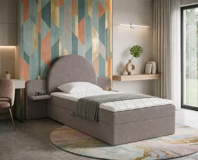 Produktbild von NORDELO Polsterbett LUNA 100x200 cm Einzelbett mit abgerundete Kopfteil und Bettkasten designer Optik Bett mit Stauraum