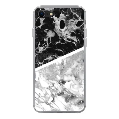 Produktbild von MuchoWow® Handyhülle Schutzhülle Hülle für iPhone SE 2020 Marmor - Schwarz - Weiß - Luxus Silikon Softcase Handy Hülle - Kartenbesitzer