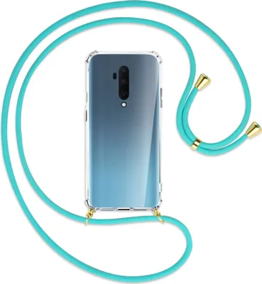 Produktbild von Handykette Backcover-Schutzhülle mit Band (Metall goldfarben) für OnePlus 7T Pro - türkis
