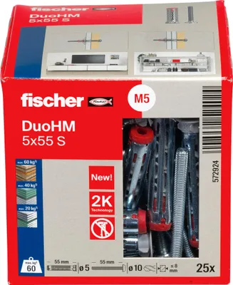 Zdjęcie produktu dla Fischer DuoHM 5 x 55 S PH TX, Wtyczka ścienna, Szary, Torx, TX25, 5 mm, 55 mm