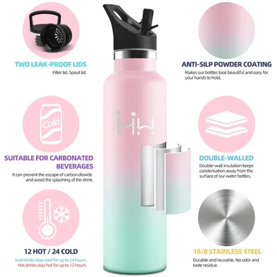 Produktbild von Edelstahl Trinkflasche 1000 ml, BPA-frei, Auslaufsicher, Thermosflasche mit