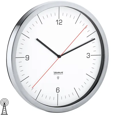 Image de Blomus Crono Funkuhr, horloge murale, horloge, avec cadran, acier inoxydable mat, verre transparent, blanc, Ø 30 cm, 65436