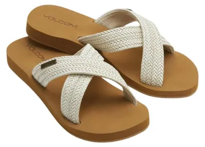 Produktbild von Volcom Double Cross Sandalen für Damen aus Synthetik mit gepolstertem Futter, geformter Fußgewölbestütze, Creme, Größe 39
