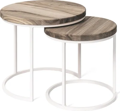 Immagine prodotto di LAMO Manufaktur Tavolini da salotto moderni sovrapponibili in legno - set di 2 pezzi - Tavolino rotondo da salotto, tavolino laterale da divano - Tavolini piccoli rotondi - Colore: noce, gambe: avorio