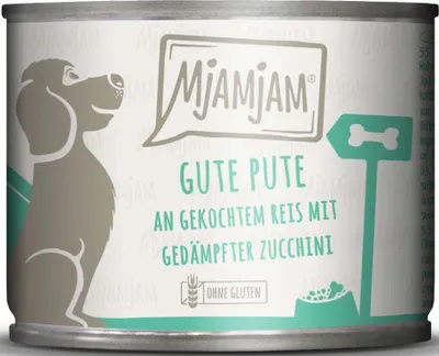 Produktbild von Mjamjam gute Pute an gekochtem Reis mit gedämpfter Zucchini 200gx6