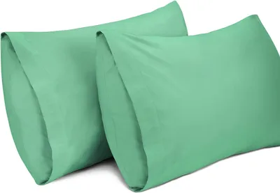 Image de Lot de 2 housses de coussin, 100% coton, respirantes, pour coussin de 50 x 70 cm, couleur vert clair