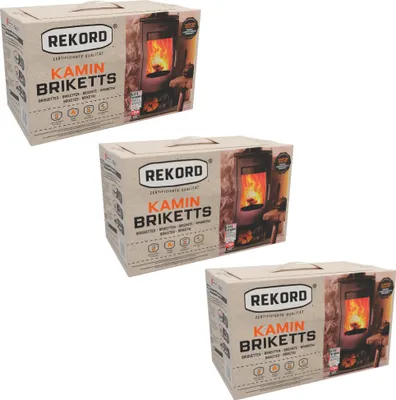 Produktbild von 3 x 10 kg Braunkohlebriketts Kamin Kohlen Kohlen Briketts Kaminbriketts Rekord