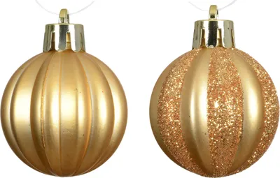Produktbild von Weihnachtskugeln Kunststoff 4cm geriffelt 24 Stück - Hellgold