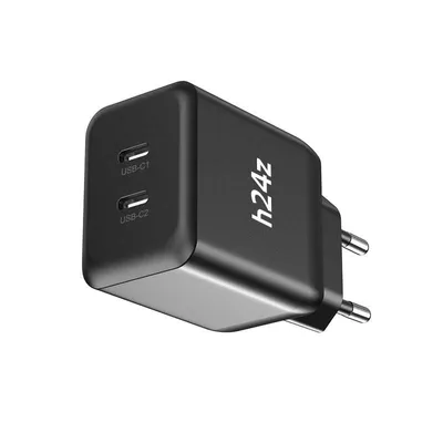 Produktbild von USB-C Ladegerät mit 2 USB-C Anschlüssen Netzteil Universal – Schwarz / Ohne