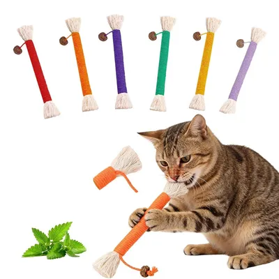 Produktbild von 6er Set Katzenspielzeug mit Katzenminze, Interaktives Baumwollseil Spielzeug, 20cm