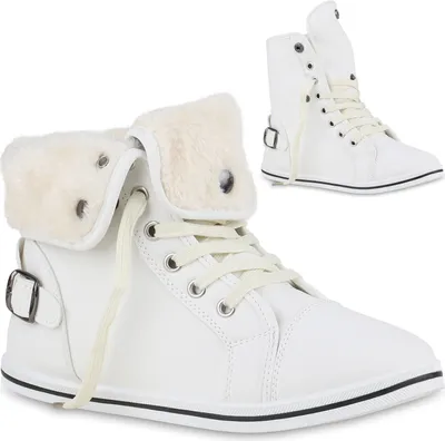 Produktbild von VAN HILL Damen Warm Gefüttert Sneaker High Bequem Schnürer Schnallen Schuhe 840858, Farbe: Weiß, Größe: 41