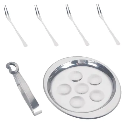 Produktbild von Serviertablett für Meeresfrüchte – Schneckenplatten – 6 Fächer – Servierschalen – Schneckenzange – Gabelset – Servierschale