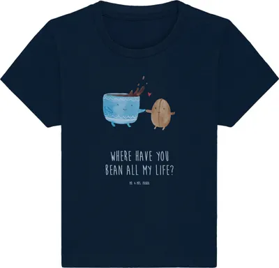 Produktbild von Mr. & Mrs. Panda Babyshirt Kaffee Bohne 0. - 6. Monat - French Navy - Geschenk, Genuss,  T-Shirt, Kinder Top, Baby Jerseyshirt, Zufriedenheit, Lustige Sprüche, Shirt