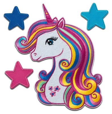 Produktbild von Mono-Quick Einhorn Set - Aufnäher, Bügelbild, Aufbügler, Applikationen, Patches, Flicken, zum aufbügeln, Größe: 17 x 14,5 cm - ideal verwendbar für Einschulung und Schultüte