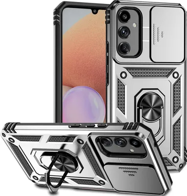 Produktbild von Galaxy A34 Hülle mit Schiebe Kamera Schutz und Ringhalter Ständer Schutzhülle für Samsung Galaxy A34 Silber