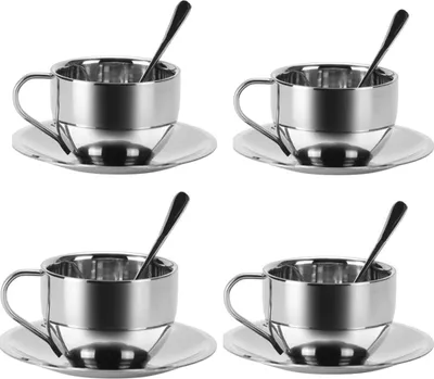 Produktbild von Edelstahl Doppelwand Thermobecher, 180 ml, 4er Set, hitzebeständig, Freizeitbecher, Büro, Outdoor, doppelwandig, Isolierbecher, Kaffee Becher