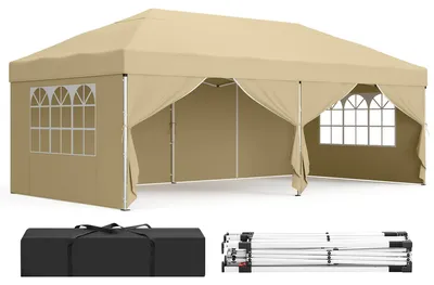 Produktbild von SONGMICS Pavillon, 3 x 6 m mit Seitenwänden, Faltpavillon, Partyzelt – beige, Größe 3 x 6 m mit 6 Seitenteilen