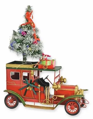Image de Casa Padrino Décoration Voiture ancienne de Noël en tôle Rouge / Vert / Or H. 46,6 cm - Décoration de Noël