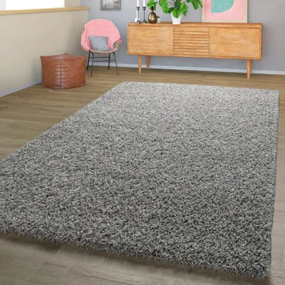 Produktbild von TT Home Moderner Hochflor Teppich Shaggy Einfarbig Dicht Gewebt Qualität Grau Größe 60x100 cm