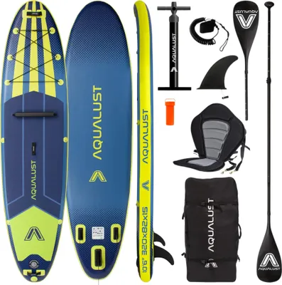 Obrázek produktu pro AQUALUST 10.6 iSUP – nafukovací surfovací prkno pro stand-up paddleboarding, kompletní sada 320 cm – Obsah: sada prkna + kajakové pádlo + sedátko Deluxe