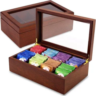 Produktbild von Holz-Theezubringer - Eleganter Aufbewahrungsbehälter für Teebeutel - 8 Fächer