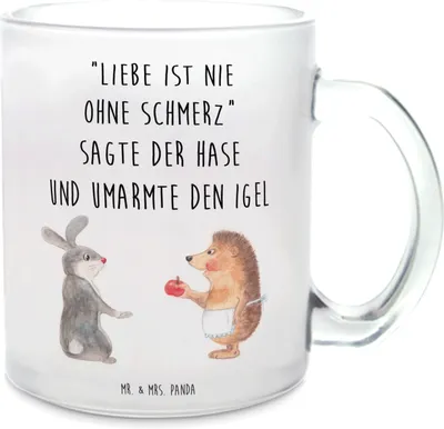 Produktbild von Mr. & Mrs. Panda Pott Hase Igel - Transparent - Geschenk, Teetasse aus Glas, Gute Laune, Herzschmerz, Haferl, Liebe Spruch, Häferl, Trösten, Trennungsschmerz, Tee Tasse