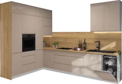 Produktbild von L-Form Küchenzeile AVELLINO Küchenblock 200x330cm Teilauszug grifflos grau - Fronten stone grey matt